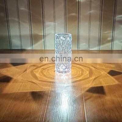 Drop Shipping New Cylindrical Rose Projection Led Touch Switch Night Light Acrylic Led Crystal Table Lamp