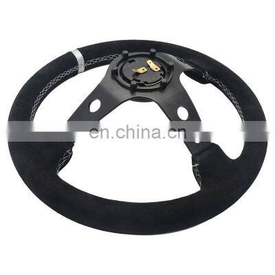 330mm Suede Deep Corn Steering Wheel With Horn Button +White Stitching photo-2