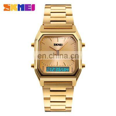 SKMEI 1220 Men's Fashion Casual Gold Quartz Watches LED Digital Dual Time Sport Watches Chronograph Waterproof Wristwatch