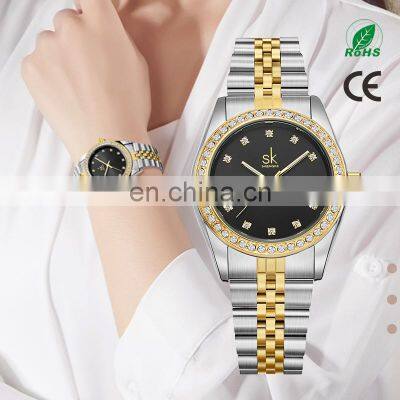 SHENGKE SK Miss Fashion Quartz Watch Woman K0156L Golden Luxury Diamond Wristwatch Bracelet Clock Watches