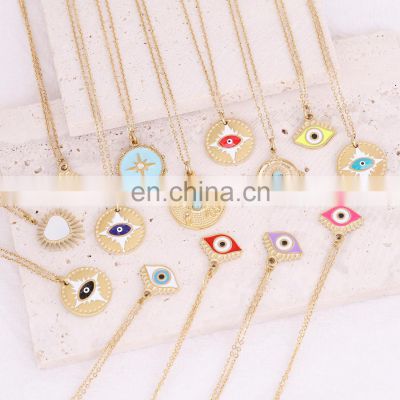 Fashion Lady Girls' Jewelry Drop Oil Eye Necklace Star Moon Stainless Steel Necklace Love Pendant N908