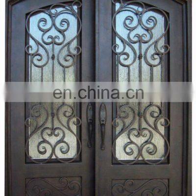 Decorative Discount Prices Safety Storm French Flat Top Black Frame Aquatex Glass Inward Swing Front Double Wrought Iron Doors