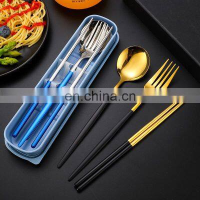 Ecofriendly Reusable Stainless Steel Portable Fork Spoon Chopsticks Travel Cutlery Set with Case