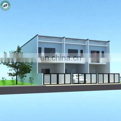 Designer Steel Structure Prefabricated Townhouse With Garage & Interior Stair 2 Storey Townhouse With Gate in Malaysia