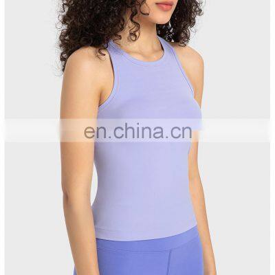 New Sportswear Fashion Quick Dry Racer Back Anti-bacterial Spandex Custom Logo Fit Activewear Workout Yoga Tank Top For Women