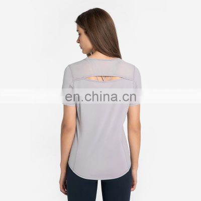 New Design Women's Custom Logo Loose Casual Short Sleeve Yoga Tee Breathable Workout Running Mesh Gym Quick Dry Sports Top