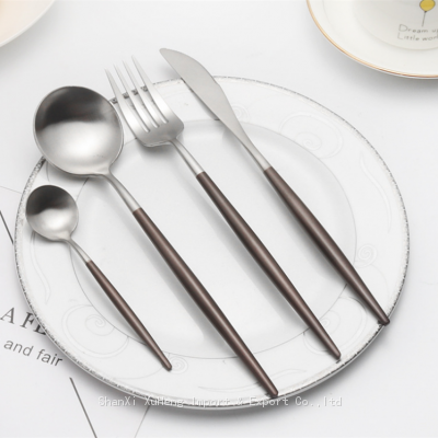 Hot Sell Black Colored Portuguese Style Restaurant Stainless Steel Matte Silver Cutlery Flatware Set