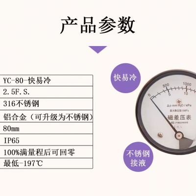 Diaphragm Type 15Kpa Differential Magnetic Differential Pressure Gauge photo-4