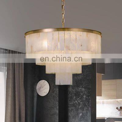 Modern Alabaster Chandelier Pendant Light Brass Lamp