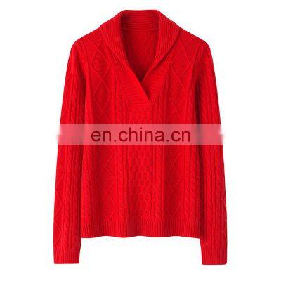 Hot Sale England Style 100% Pure Cashmere Pullover Thick Winter Warm Scarf Collar Knitted Casual Solid Pattern Sweater