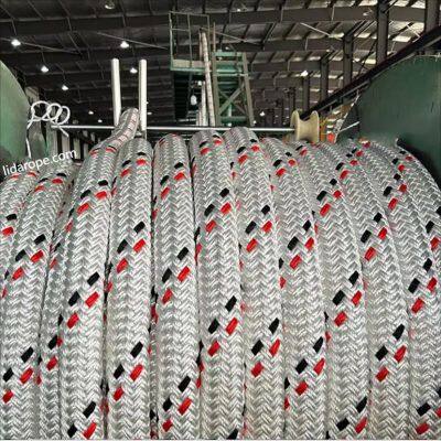 Marine Rope 12 Strand Uhmwpe Core Core-spun Double Braided Polyester Cover Coated Mooring Rope 22mmx220m With Spliced Eye