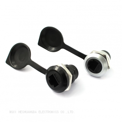 Round Type Zinc Alloy RJ45 Ethernet Panel Mount Waterproof Cat6 Sockets Connector With Dust Cap photo-2