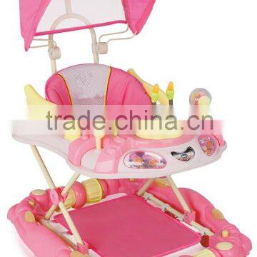 Round Plasitc Toy Out door Baby Walker With Push Bar and Canopy LW1832C