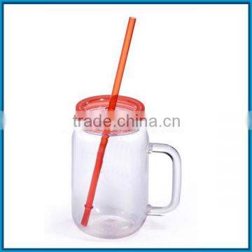 Promotion Plastic Mugs, creative straw cup with handle and lid