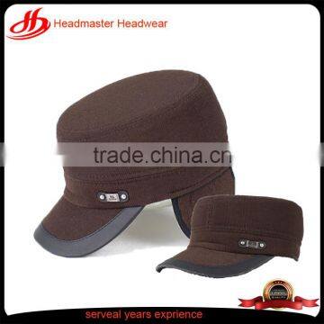 Corduroy thermal curved caps military cap with earflap