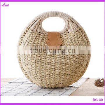 Fashion girl's beige paper straw craft bag