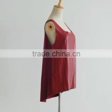 China Factory Sexy Red Color PU Blouse Leather Tank Tops photo-3