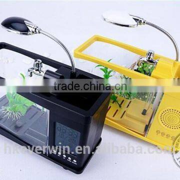 Factory price new design usb mini desktop aquarium with speaker and LCD