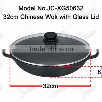 32cm Die Casting Aluminum Chinese Wok/Non-stick Chinese Woks With Glass Lid photo-2