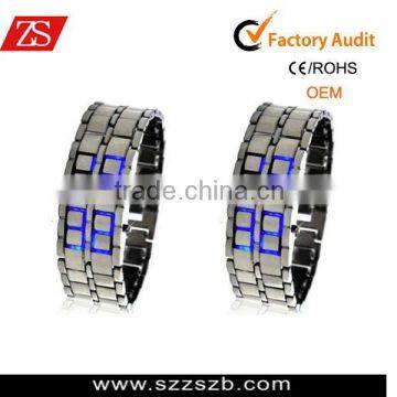 Silver Digital Lava Wrist Watch Metal Blue LED Metal Men's watches