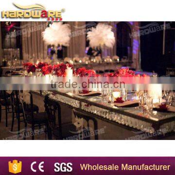 indoor glass top dining square wedding banquet table with crystal