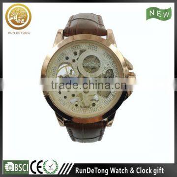 Rose gold plated leather version transparent automatic watch