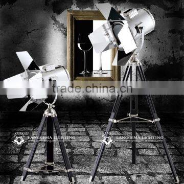 Black Marine Floor Lamp With Stainless Steel Shade and Beech Wood Base photo-2