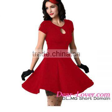 Dear-lover Retro Red Short Sleeve Flare korean floral dress