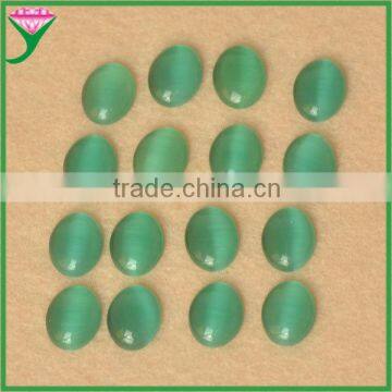 wholesale jewelry oval shape flat bottom cabochon green emerald synthetic glass cat eye