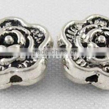 Tibetan Silver Beads, Lead Free and Nickel Free, 7mm in diameter, 4mm thick, hole:1 mm. (LF0590Y-NF)