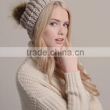 Textured Beanie With Pom Pom Knit Beanie
