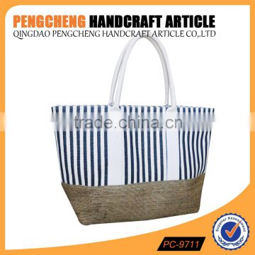 Rainbow color stripe tote bag jute and paper straw women shopping handbags