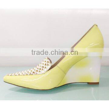 Patent Leather Women High Heel Wedge Shoes Pointed Toe Women Pretty Wedge Shoes photo-5