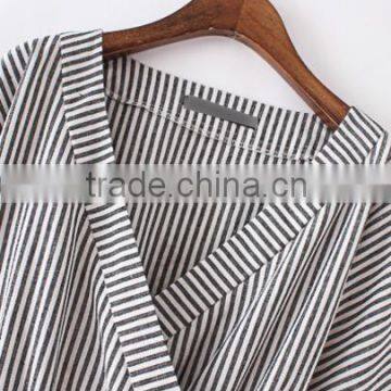 Blouses Latest Fashion Design Women Clothing Black And White Stripe Bow Wrapped Blouse photo-5
