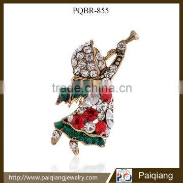 Latest design fashionable vintage crystal christmas angel pin brooch