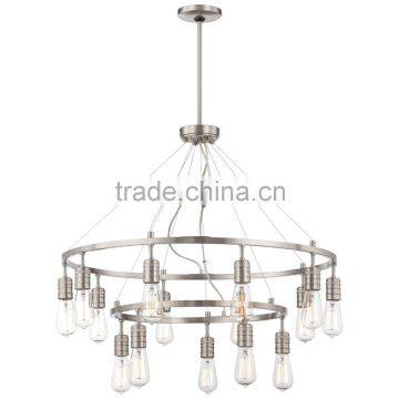 11.21-2 Brushed nickel Edison 15 Light Chandelier for Entry Foyer Kitchen Dining room
