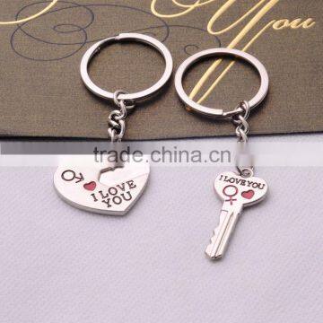 >>>2016 Hot Sale Zinc Alloy Silver Plated Lovers Gift Couple Heart Keychain Fashion Keyring Creative Key Chain/