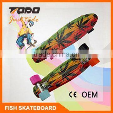 Plastic fish shape skateboard with PU wheels