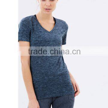 Custom plain women fitted blank t- shirts v neck wholeasle fitness t shirt