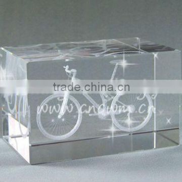 high quality 3D crystal laser engraving gifts,crystal bicycle for souvenir