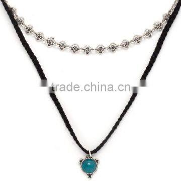 Harajuku Style Black Braided Rope Atrovirens Beads Pendant Retro Alloy Tiny Flower Chain Multilayer Joker Necklaces For Women photo-3