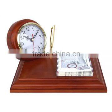 Free standing table wooden clock with pen holder