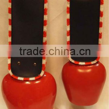 6.5" red swiss cow bell with leather strap as super souvenirs A4-C021 (A583)