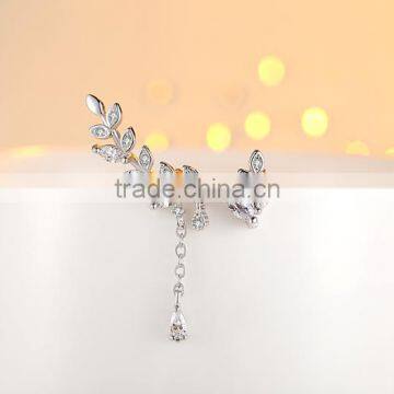 Korean Style 925 Silver Leaf Cuff Earrings With 2 Different Parts photo-3