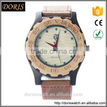 Top Quality Luxury Maple and Black Ebony Wood Watch with Cow Leahter Strap Quartz Men Wood Wristwatch