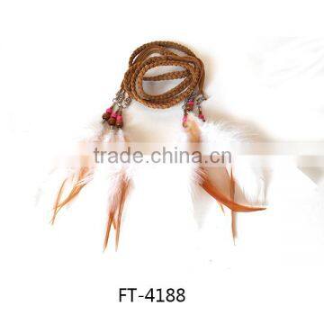 Feather braided pu thin belt for woman dress