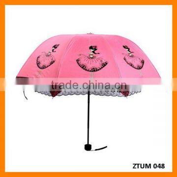 Lace Dancing Girl Print Triple Fold Umbrella