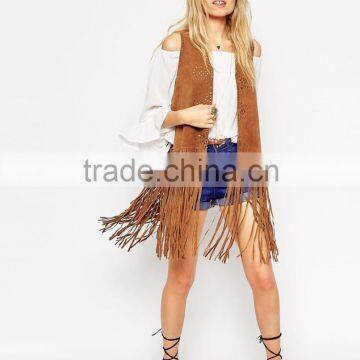 fashion girls beaded tassel suede vest