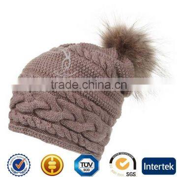 Knit Handmade 100% Cashmere Hat with Fur Pom Pom