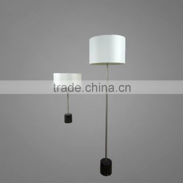 Marble Base And Satin Nickel Stem With Round Fabric Lampshade Floor Lamp And Table Lamp